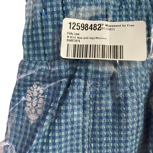 Free People FP Movement Forty Love Shorts Blue Teal Plaid Pattern Pockets Medium - Picture 4 of 8